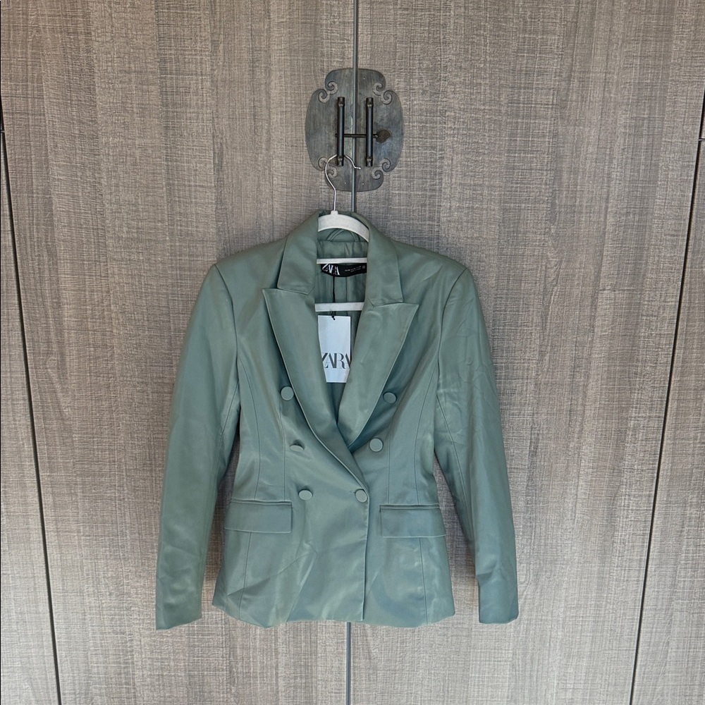 Zara Faux Leather Double Breasted Blazer‎